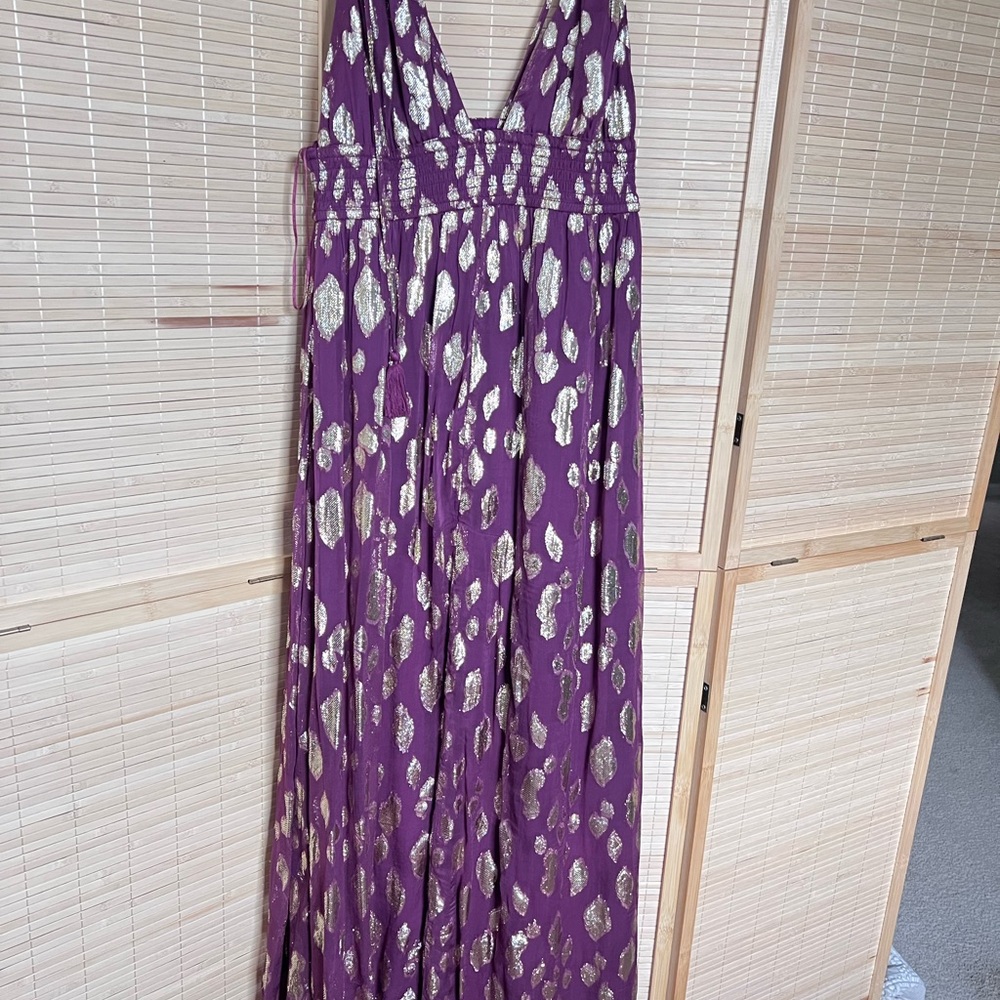 Altar'd State Purple Maxi Dress with Gold Accents